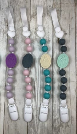Gray and Mint Miraculous Medal Pacifier Clip
