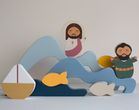 Jesus & Saint Peter Walk on Water Wooden Wave Stacker